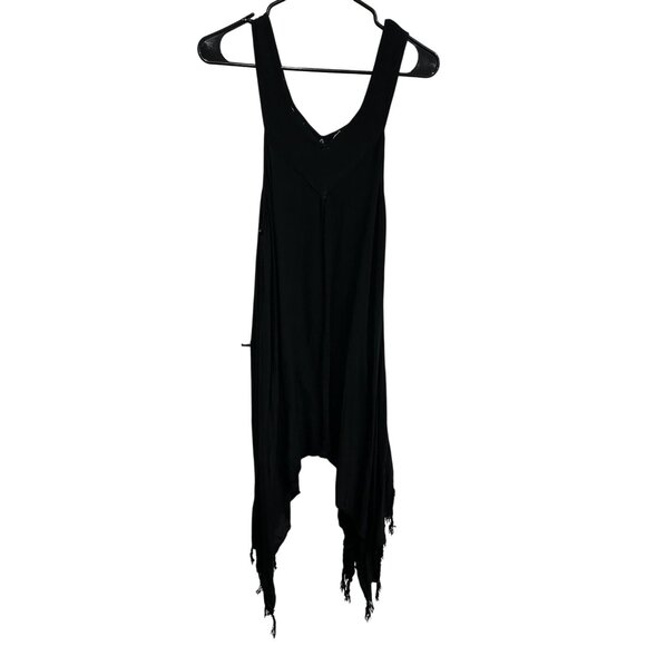 Ace Fashion Black Embroidered Fringe Handkerchief Hem Dress One Size Boho Chic - Picture 2 of 10